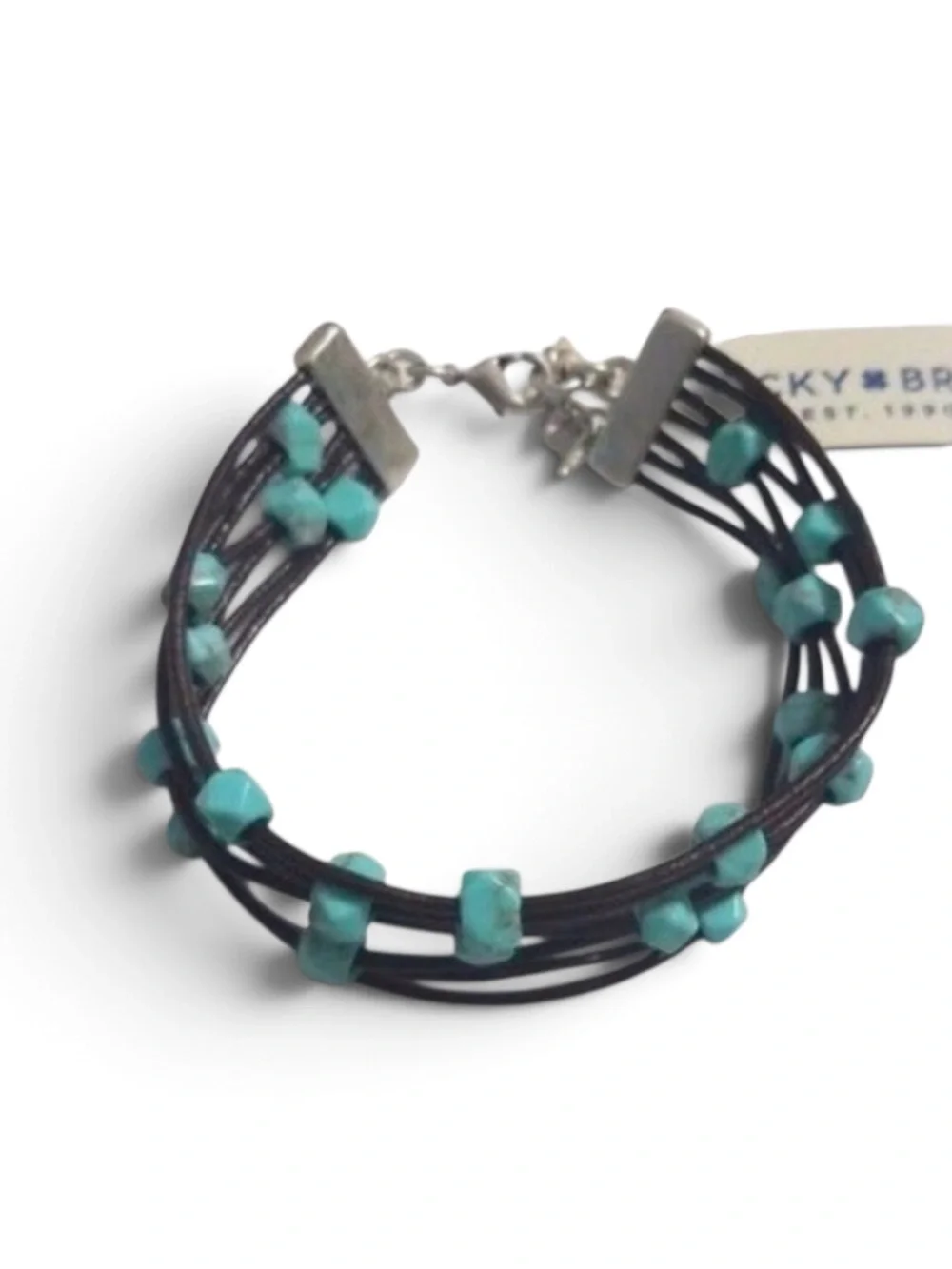 NEW Lucky Brand Turquoise Bead Black Leather Multi Cord Bracelet NWT